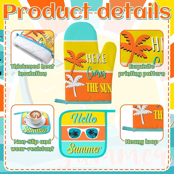 Fourluoo 10 Pcs Hello Summer Kitchen Decor and Accessories Sunshine Beach Oven - Image 5