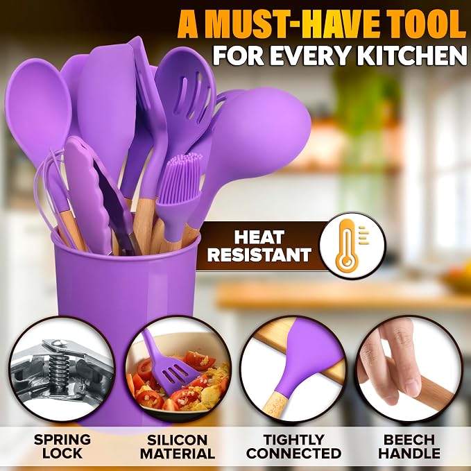 12 Pcs Purple Kitchen Utensils Set - Image 3