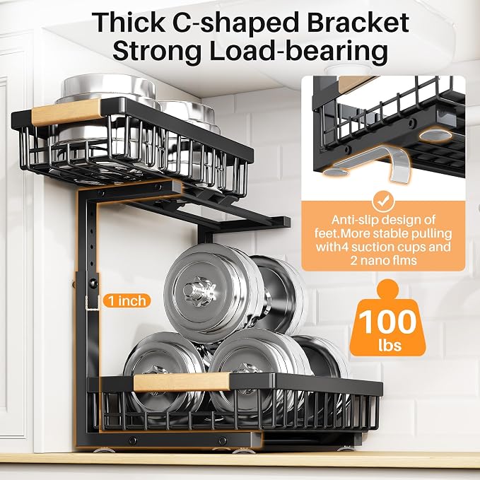 PXRACK Under Sink Organizer, Adjustable Height, 2 Tier Pull Out Under Cabinet - Image 6