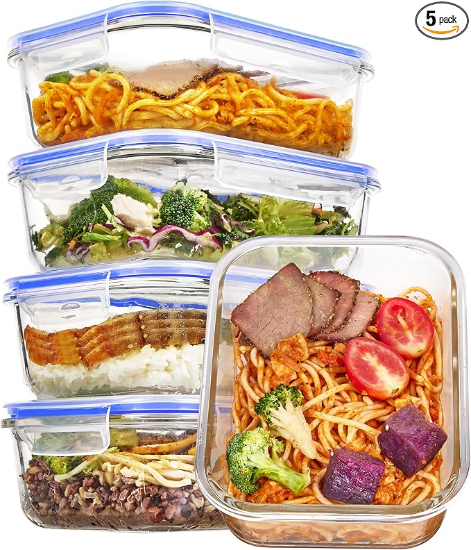 Vtopmart 5 Pack 35oz Glass Food Storage Containers by Vtopmart
