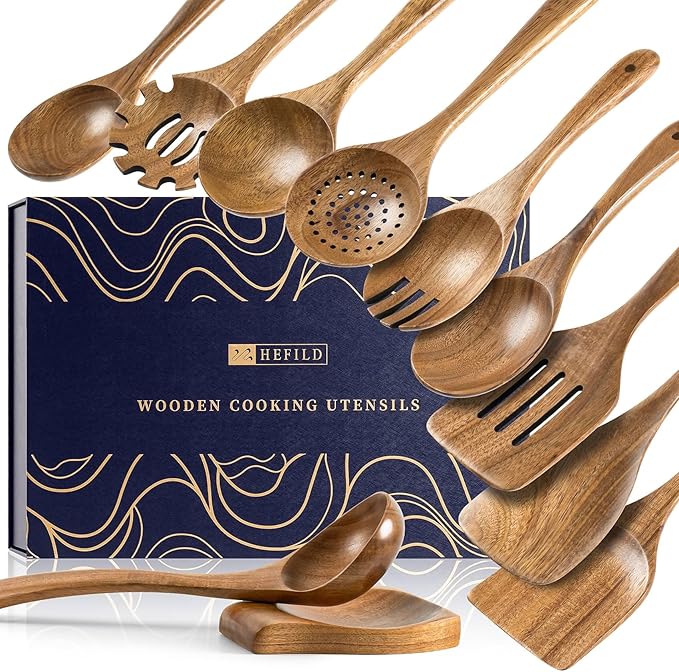Wooden Spoons for Cooking, Nonstick Cooking Utensil Set by HEFILD