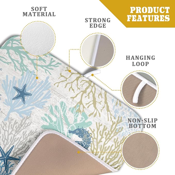 Blue Coral Dish Drying Mat Coastal Starfish Dishes Pad Hanging Drainer Mats - Image 4