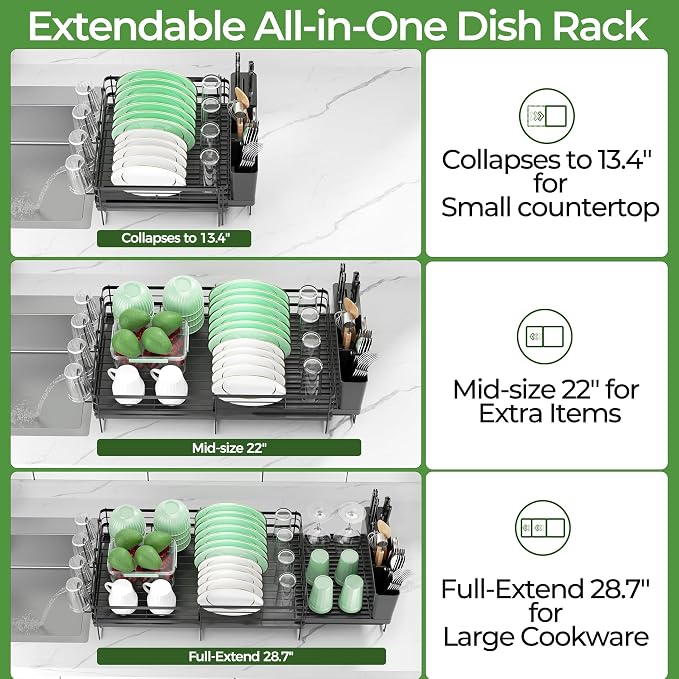 Large Dish Drying Rack, Expandable Dish Rack, Stainless Steel Dish Racks - Image 2