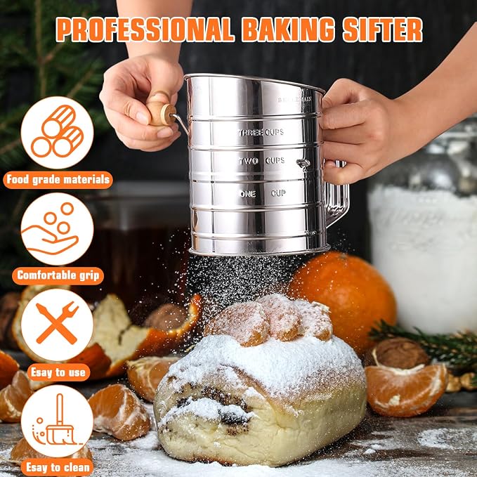 Biscuit Cutter Set, Dough Cutter, 3 Cup Flour Sifter, Baking Mat and Fine Mesh - Image 8