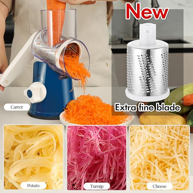 Ourokhome Rotary Cheese Grater Hand Crank, Kitchen Shredder Speed Mandolin - Image 3