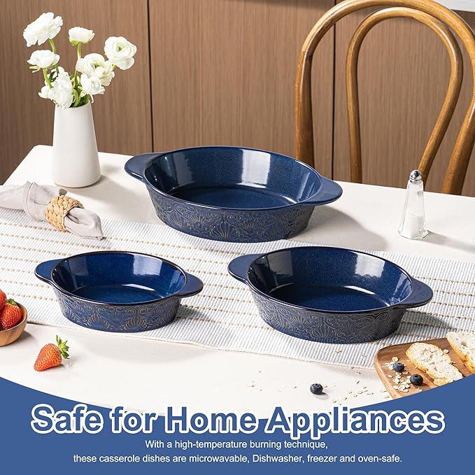 Dafuceramic Casserole Dishes for Oven Sets of 3, Ceramic Oval Baking Dish - Image 4