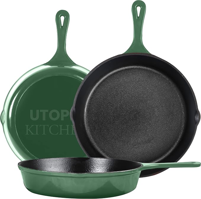 Utopia Kitchen Cast iron Skillets 3 Piece Set, Chefs Pan, Pre Seasoned Cast by UTOPIAKITCHEN