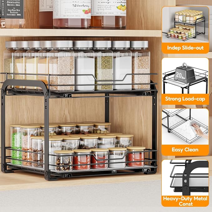 Spice Rack Organizer for Cabinet, 2 Tier Vertical Pull Out Spice Rack – Heavy - Image 6