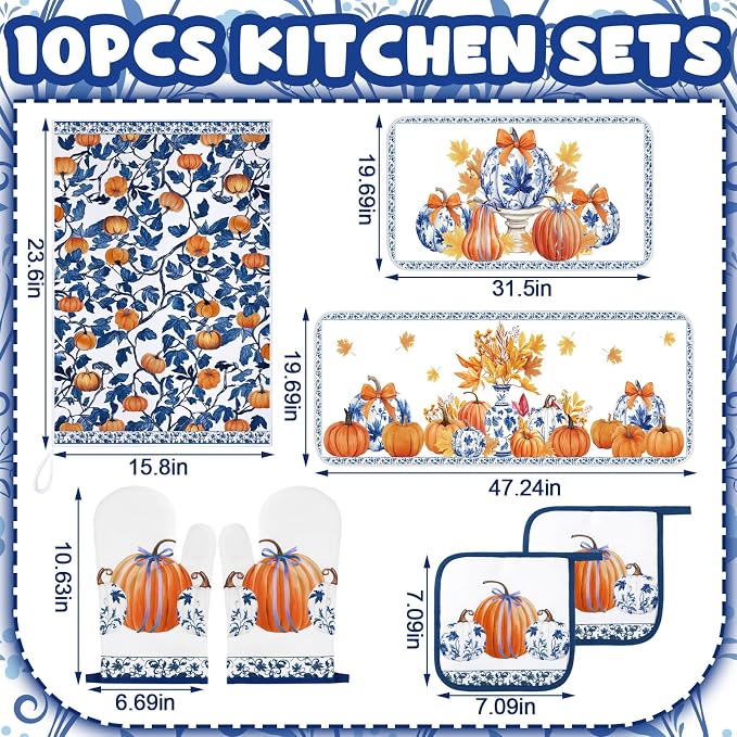 Fanfanwin 10 Pcs Thanksgiving Pumpkin Kitchen Decor Set Kitchen Towels Pot - Image 3