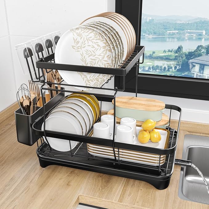 Dish Drying Rack, 2-Tier Large Dish Drying Rack by HOMEAILIE