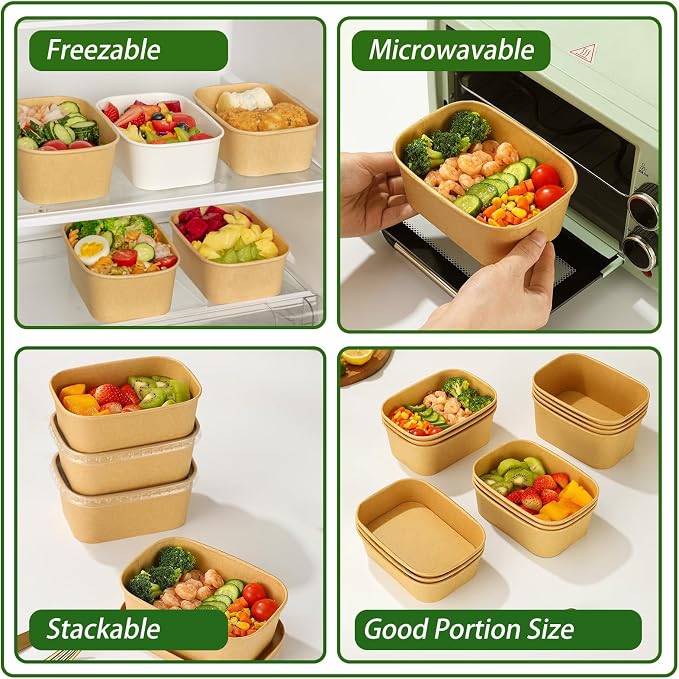 50-Pack 35oz Disposable Kraft Paper Bowls【with Lids and Forks】, Large Meal Prep - Image 7
