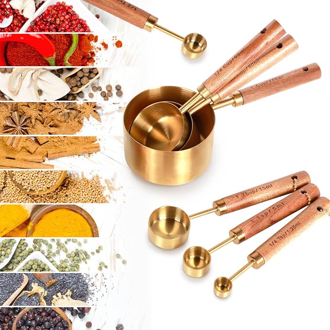 Collection 8 Piece Gold Measuring Cups Set and Measuring Spoons - Image 2