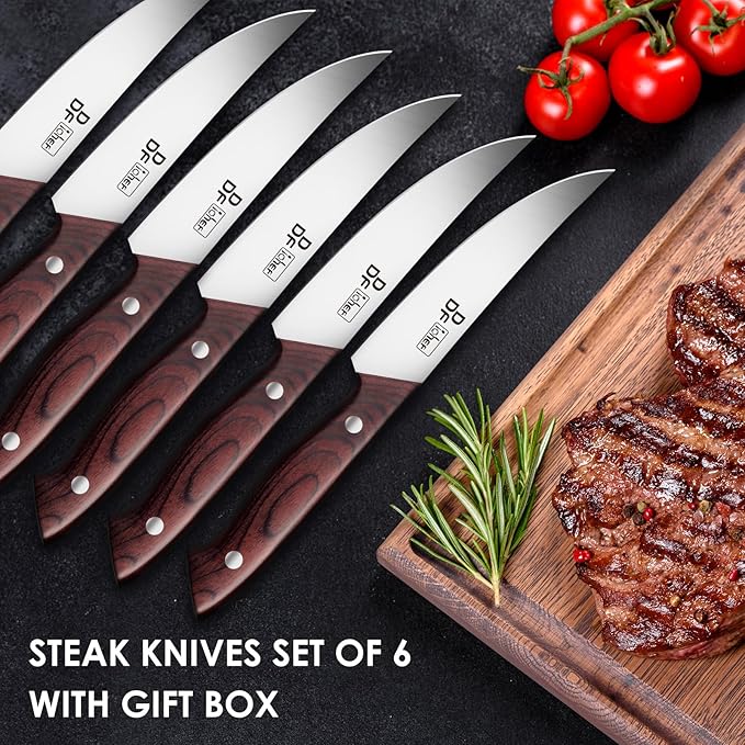 DDF iohEF Steak Knives Set of 6, Non-serrated Steak Knife 4.5 Inch High Carbon - Image 6