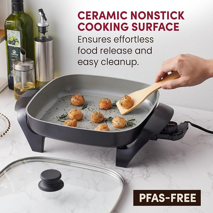 Elite Gourmet 12"x12"x2.15” Ceralast™ PFAS Free Ceramic Electric Skillet - Image 3