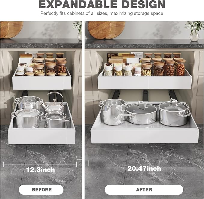 Seinloes 2 Pack Pull Out Cabinet Organizer 19" Deep, Full Extension 3 Slide - Image 8