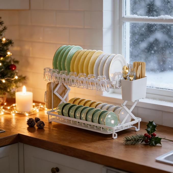 2-Tier Dish Racks for Kitchen Counter, Large Dish Drainers for Kitchens Counter - Image 4