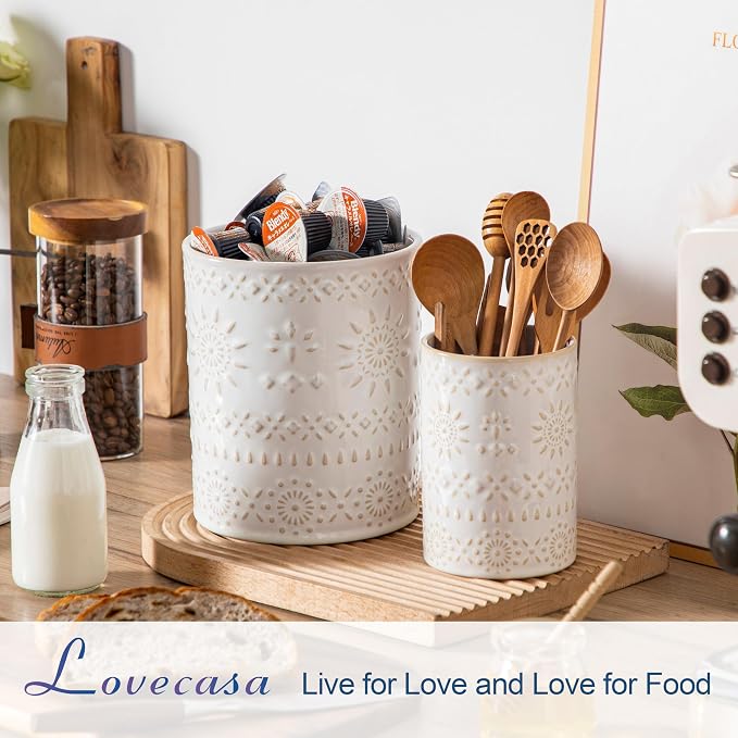 LOVECASA Utensil Holder, 7.2"+5.4" Ceramic Utensil Holder - Image 4