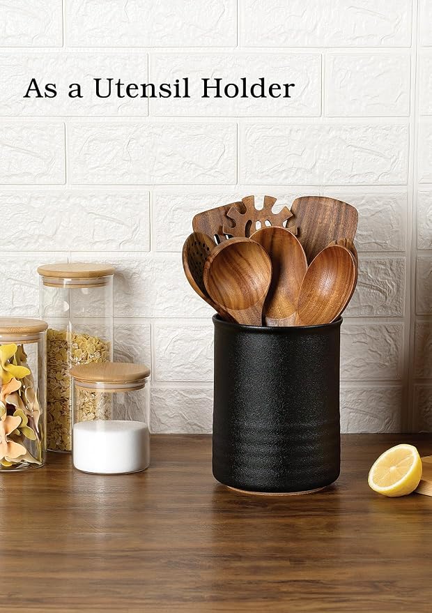 ABRUTY Utensil Holder, 6.7" Ceramic Kitchen Utensil Crock - Image 5