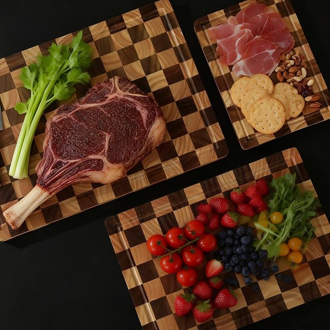 3 Pack Checkered Wood Cutting Board Set Cutting Boards - Image 8
