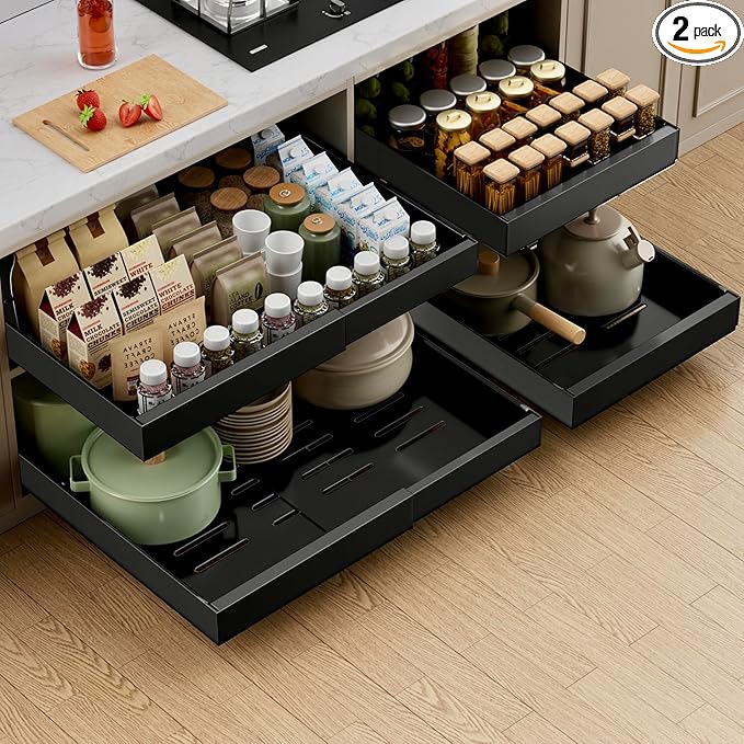 PAKETA 2 Pack Expandable Pull Out Cabinet Organizer, Upgrade 3 Slide Rails by Unknown