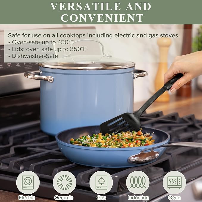 Nuwave Healthy Duralon Blue Ceramic Nonstick Cookware Set, Diamond Infused - Image 5