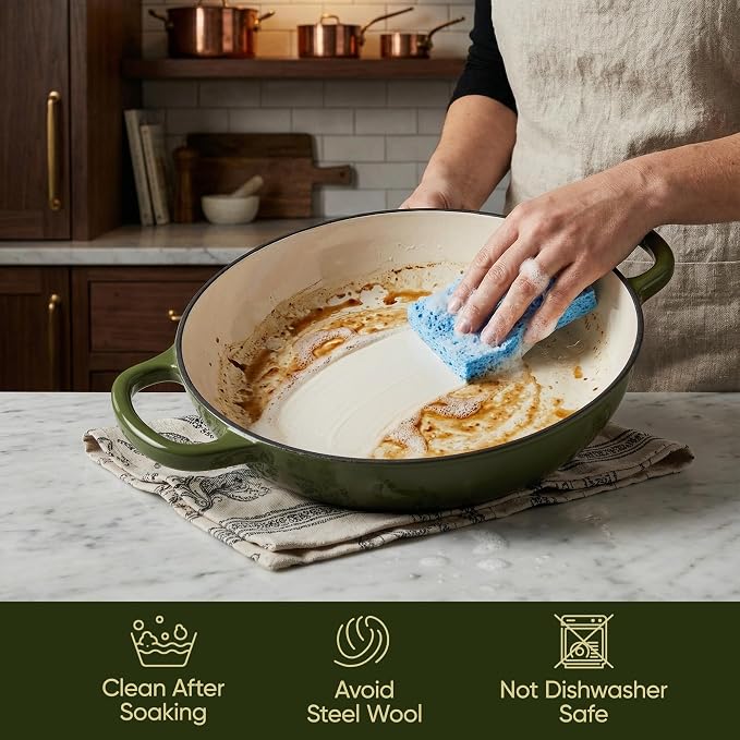Vintage Style 3 Quart Enameled Cast Iron Braiser, Non Stick Enameled Cast Iron - Image 6