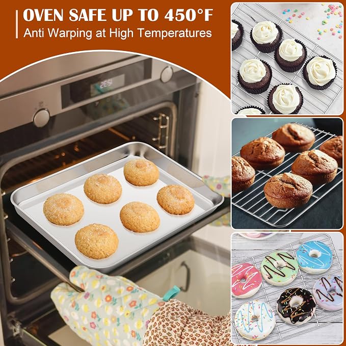 E-far Small Baking Sheet with Wire Rack, Stainless Steel Cookie Sheets Trays & - Image 5