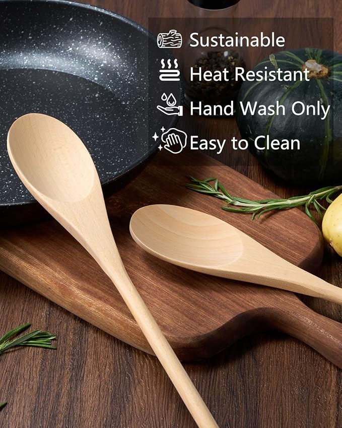 3 Pcs Wooden Spoons for Cooking, 12 Inches Long Handle Spoons for Mixing - Image 4