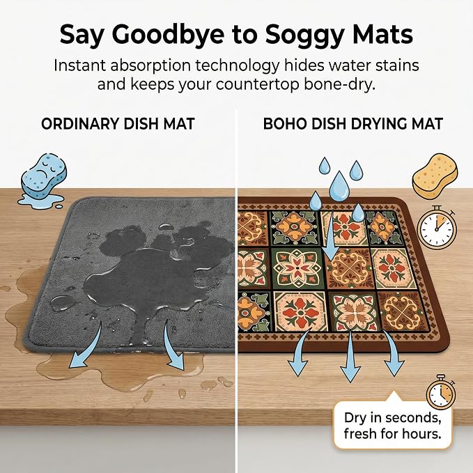 Boho Dish Drying Mat for Kitchen Counter - Image 4