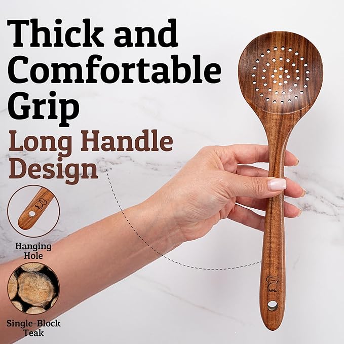PriorityChef Wooden Slotted Spoon - Image 3