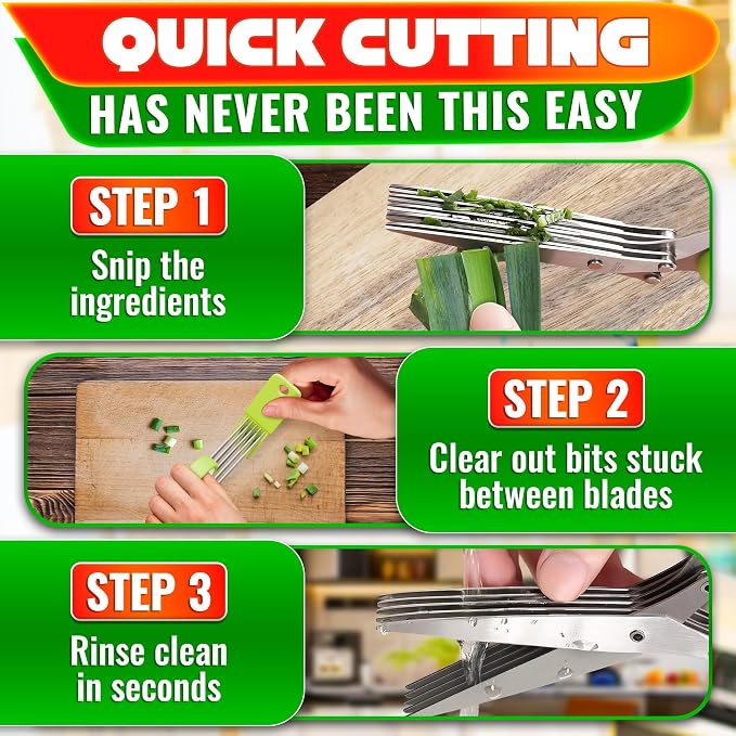 Herb Scissors with 5 Blades and Cover – Stainless Steel Herb Cutter with - Image 5