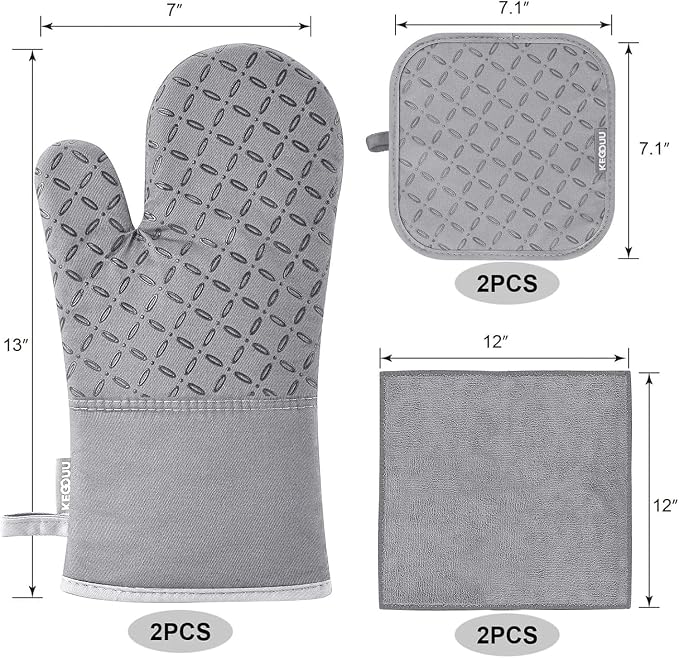 KEGOUU Oven Mitts and Pot Holders 6pcs Set, Kitchen Oven Glove High Heat - Image 2