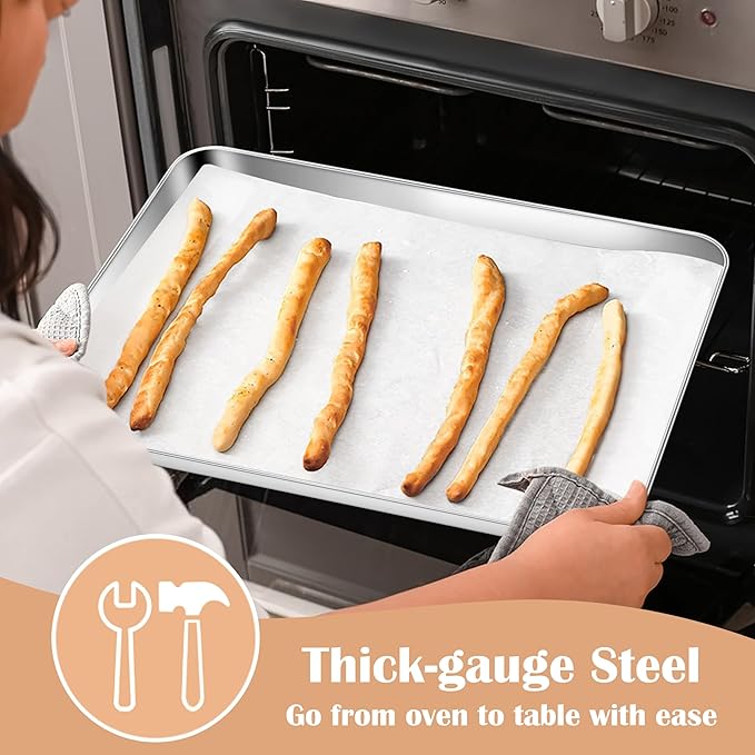 E-far Baking Sheets Set of 4, 16” x12” x 1” Stainless Steel Cookie Sheets Pans - Image 3