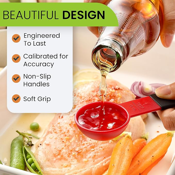 Spring Chef Red Magnetic Measuring Cups and Spoons Set of 9, Stackable Plastic - Image 5