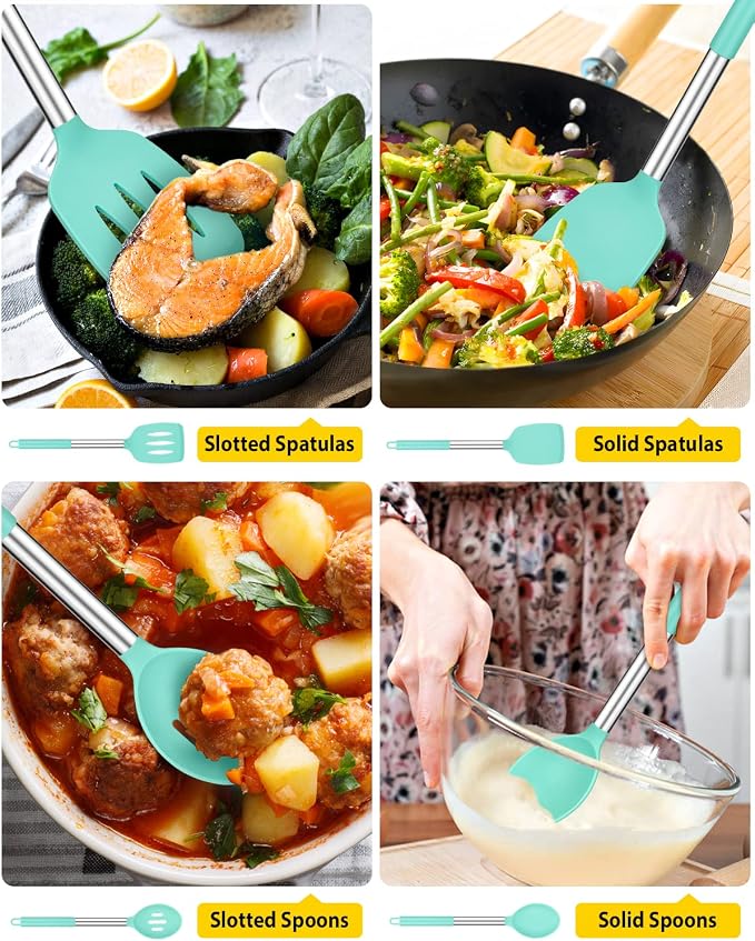 Pack of 4 Silicone Cooking Utensils Set, Non Stick Large Solid Spatulas - Image 3