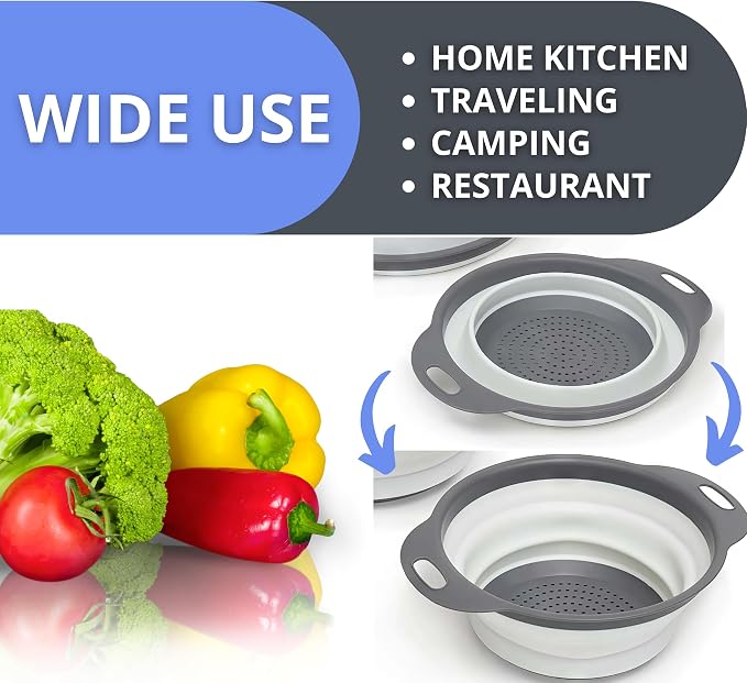 Round Silicone White Colander Collapsible – Foldable White Kitchen Strainer - Image 5