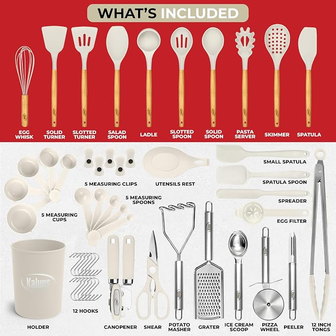 Kaluns 50 PCS Silicone Kitchen Utensils Set Complete Kitchen Set - Image 2