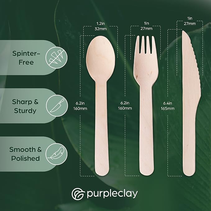 Wooden Compostable Utensils Set 6480 PCS Sturdy Wood Disposable Cutlery - Image 4