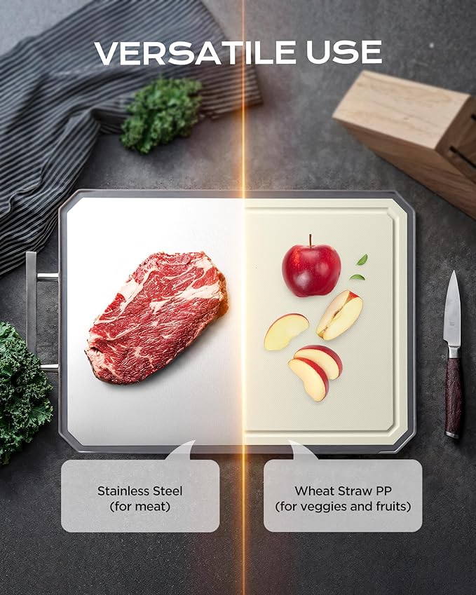 SNOWCLAD Stainless Steel Cutting Board, Double Sided Steel Bread Boards - Image 3