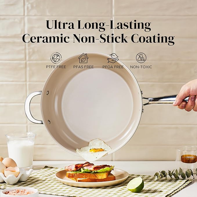 Redchef Ceramic Saute Pan with Lid, Nonstick Deep Frying Pan, 5QT Jumbo Cooker - Image 6