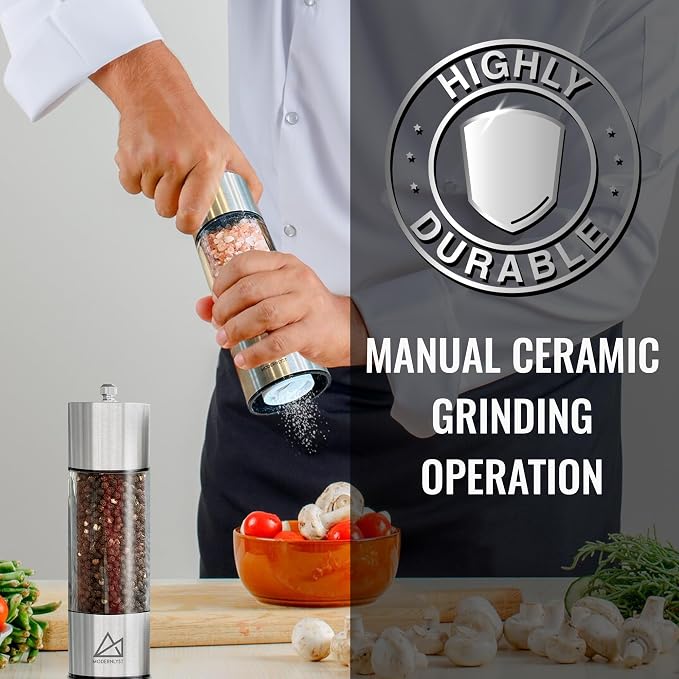Salt and Pepper Grinder Set Manual 2 Pack | Large Round Salt and Pepper Shakers - Image 6