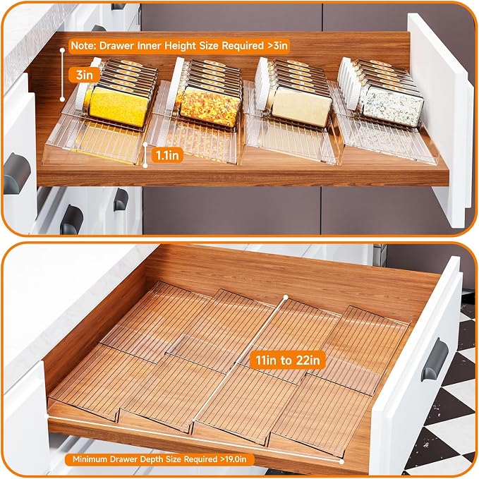 Yieach 8 Pack Adjustable In Drawer Spice Organizer - Image 6