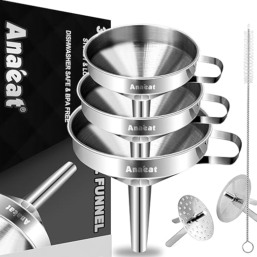 Anaeat 3 Pack Stainless Steel Kitchen Funnel Set by Anaeat