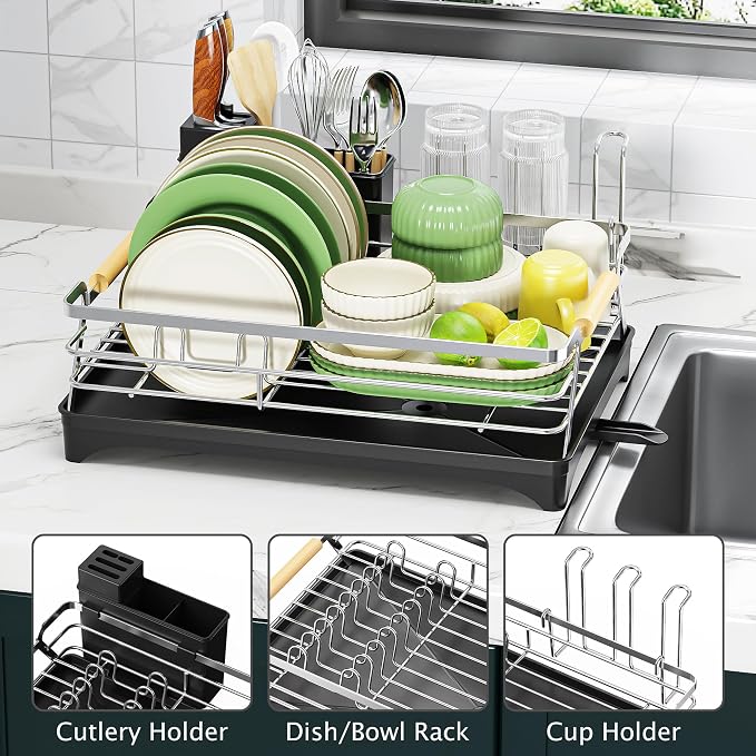 Epicano Dish Drying Rack for Kitchen Counter, Space-Saving Dish Rack, Rustproof - Image 3