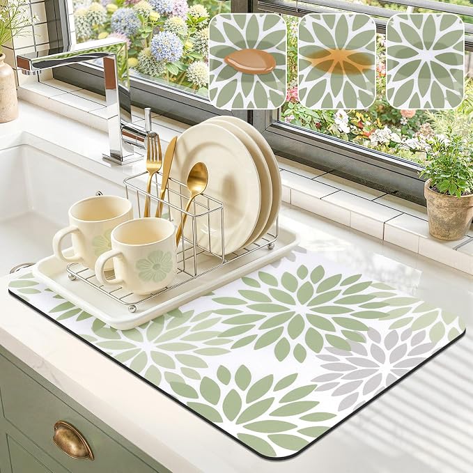 Findosom Floral Dish Drying Mat, Cuttable Drying Mat by Findosom
