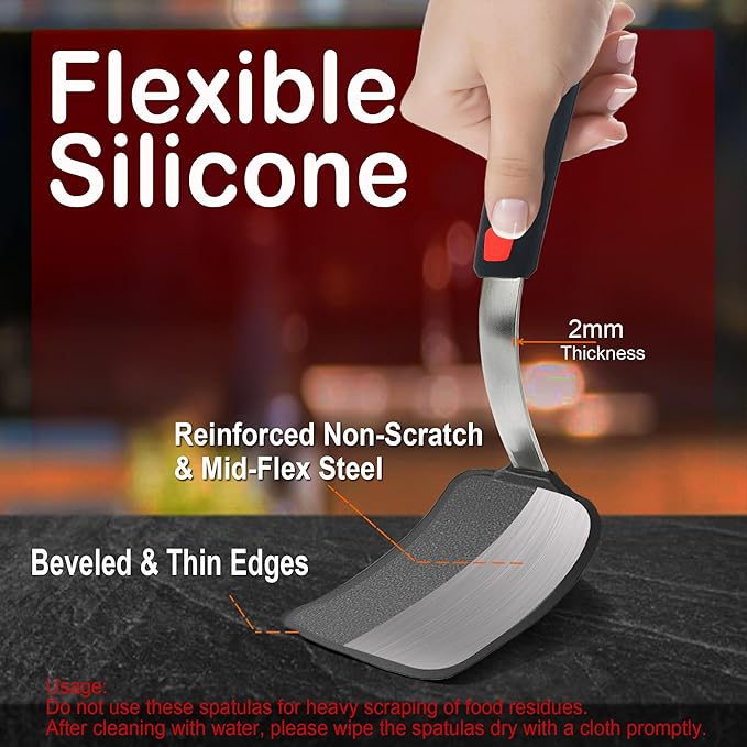Silicone Pancake Spatula Turner Set of 2, 600°F Heat Resistant Cooking Spatulas - Image 5