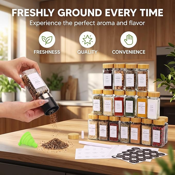 24-Pack Glass Spice Jars with Bamboo Lids, 4 Oz Clear Square Spice Containers - Image 5