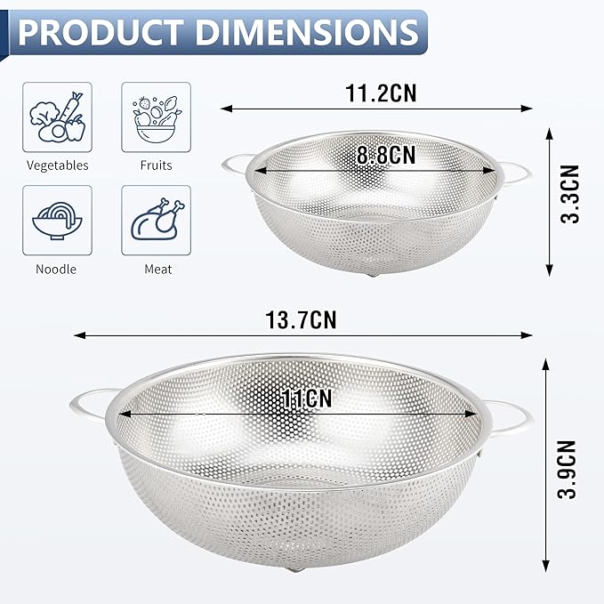 Gulex Stainless Steel Colander and Strainer Set，Metal Strainers - Image 2