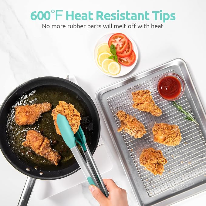 600ºF Heat Resistant Kitchen Tongs: U-Taste 9+12 inch Silicone Cooking Tong Set - Image 3
