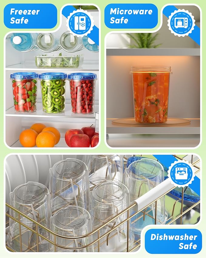BiuLeon 12 Pack-34oz Freezer Storage Containers, Plastic Food Storage Containers - Image 4